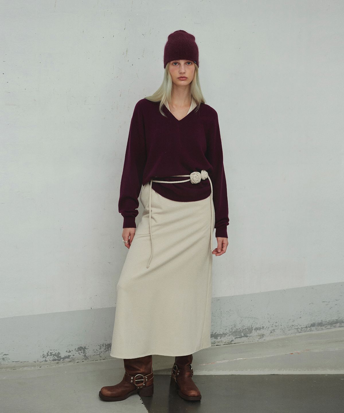 다이애그널(DIAGONAL) V NECK CASHMERE KNIT (plum)