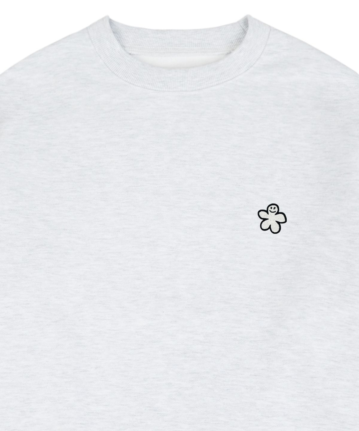 그레이버(GRAVER) [UNISEX]화이트 오드플라워 자수 맨투맨_멜란지화이트