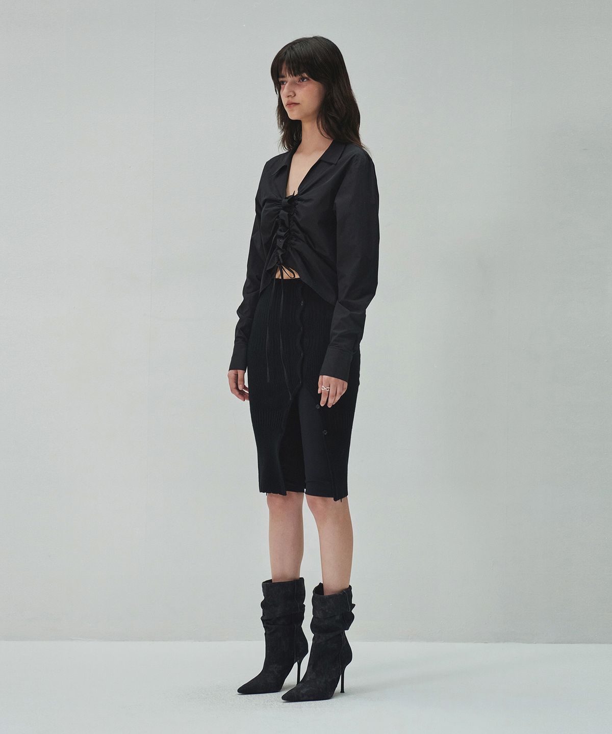 다이애그널(DIAGONAL) STRING SHIRRING SHIRTS (black)