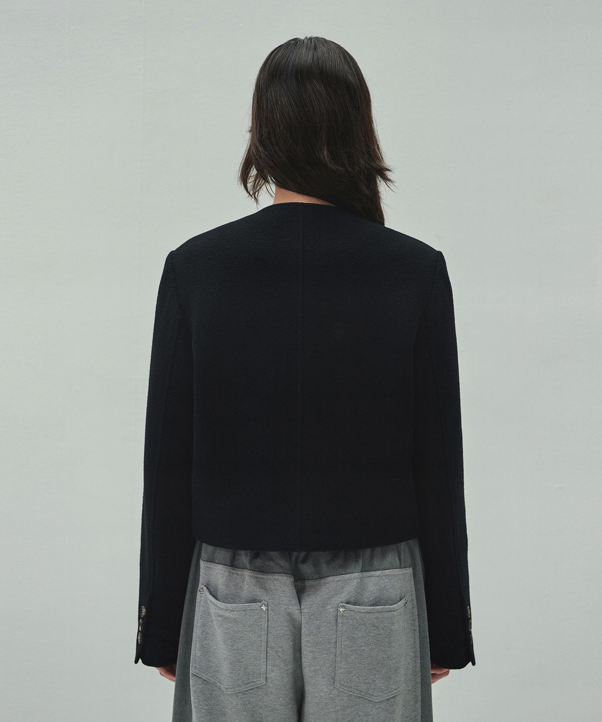 다이애그널(DIAGONAL) WOOLLY NO COLLAR JACKET (black)