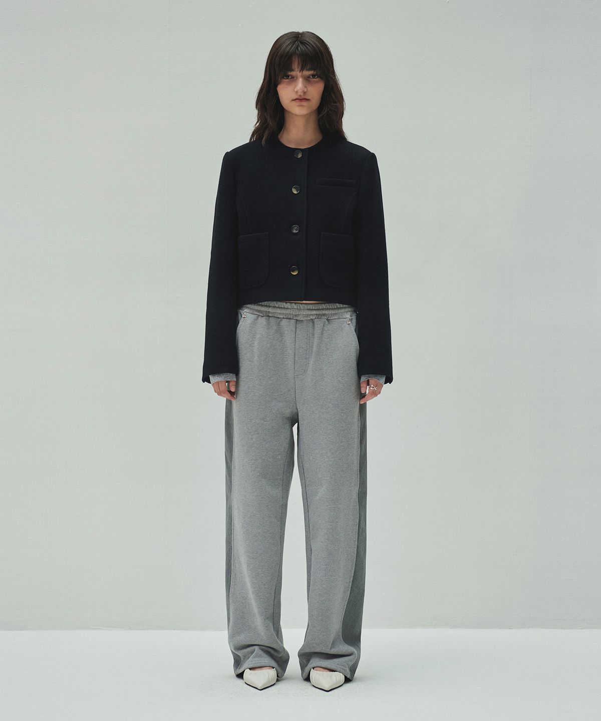 다이애그널(DIAGONAL) WOOLLY NO COLLAR JACKET (black)