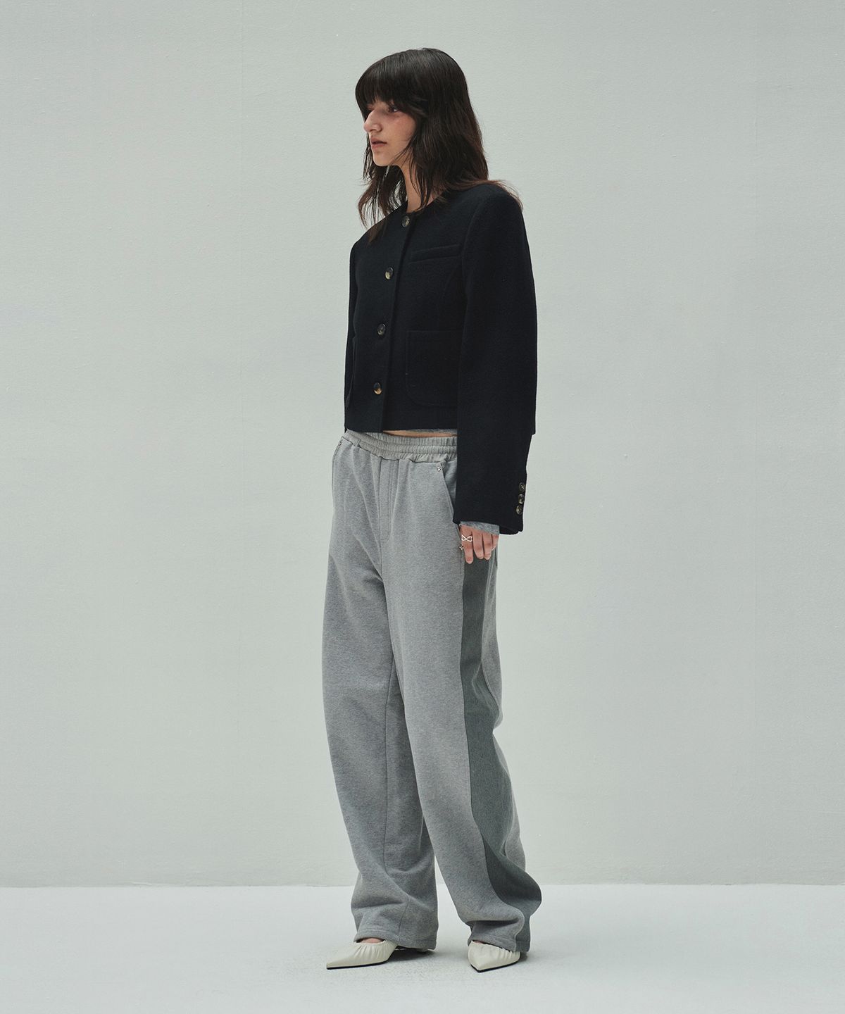 다이애그널(DIAGONAL) WOOLLY NO COLLAR JACKET (black)
