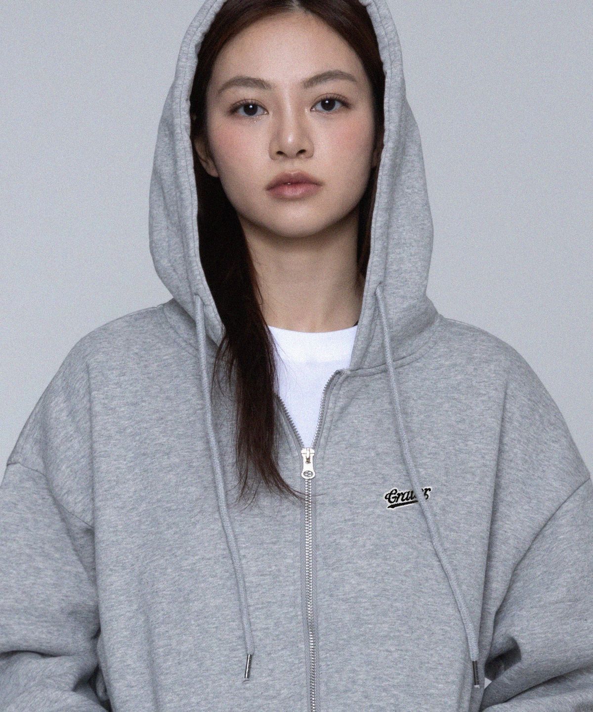 그레이버(GRAVER) [UNISEX]베이스볼 로고 자수 후드집업_그레이