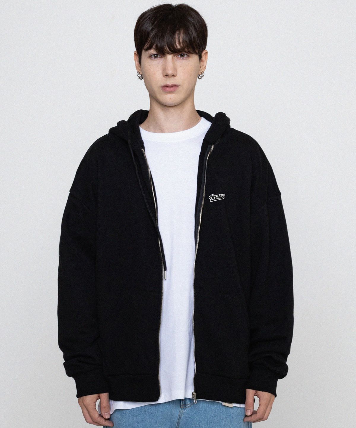 그레이버(GRAVER) [UNISEX]베이스볼 로고 자수 후드집업_블랙