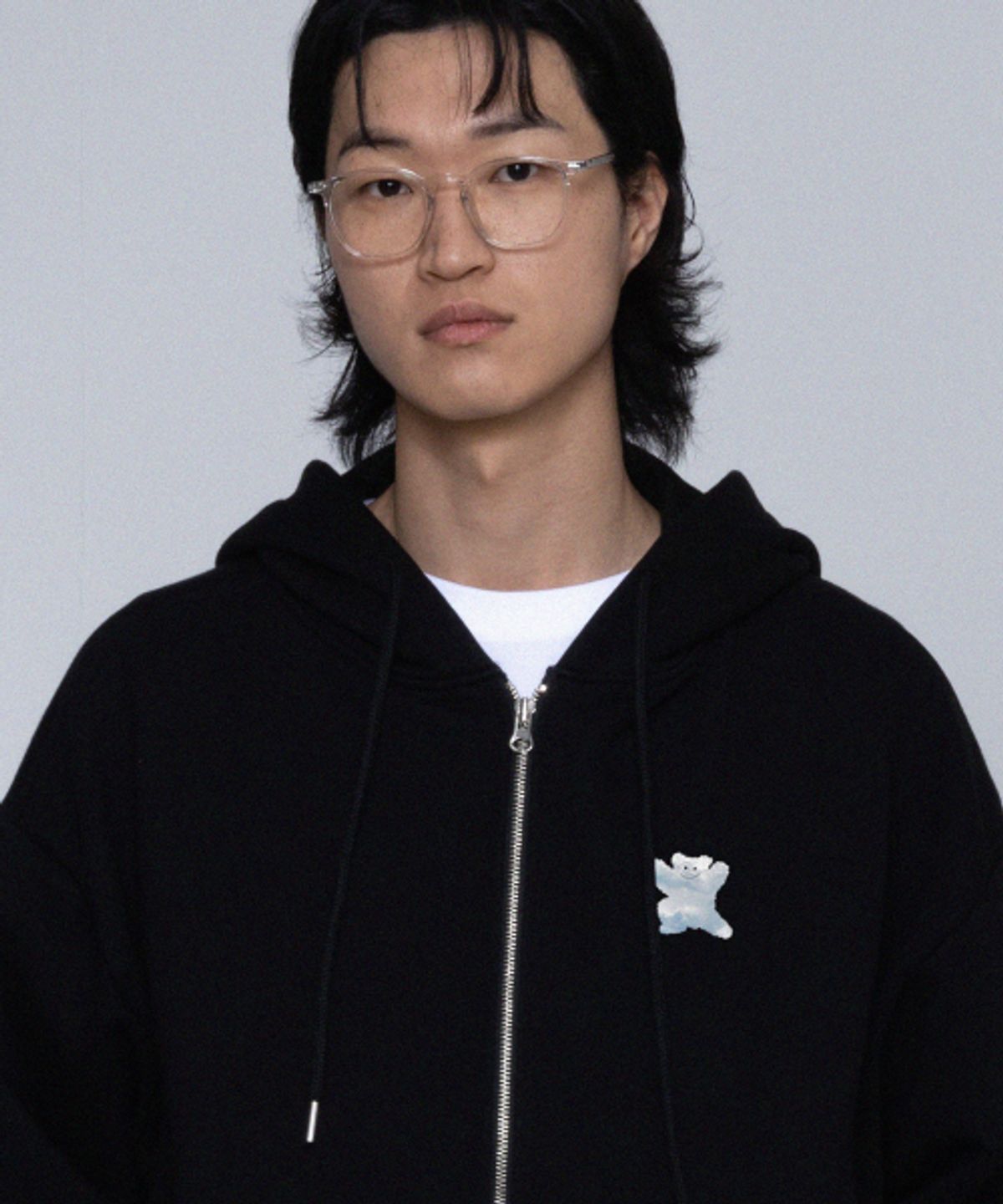 그레이버(GRAVER) [UNISEX]스몰 구름베어 스마일 후드집업_블랙