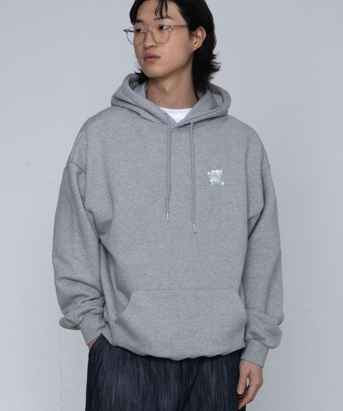 그레이버(GRAVER) [UNISEX]스몰 구름 베어스마일 후드티_그레이