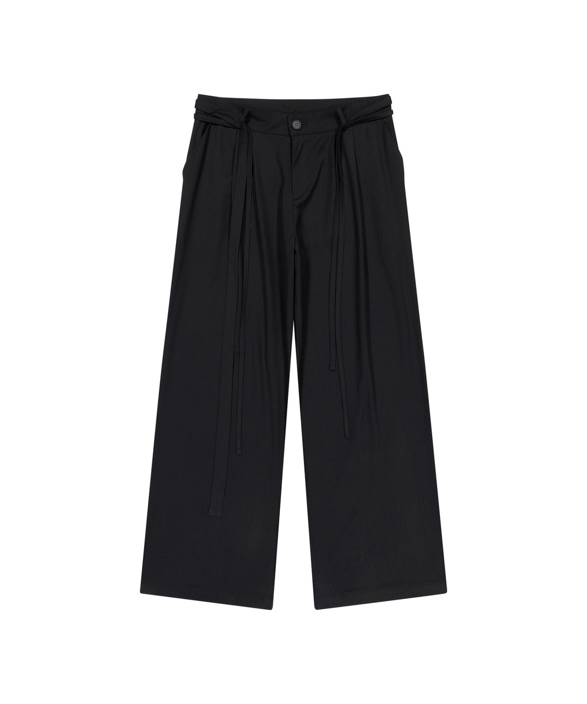 이우가마카라스(IUGAMAKARAS) Belted Striped Trousers (Black)