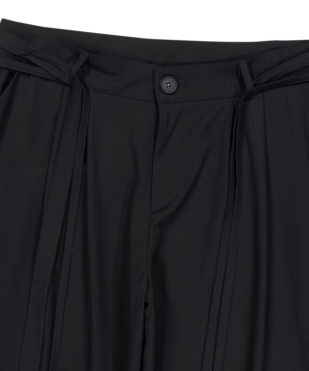 이우가마카라스(IUGAMAKARAS) Belted Striped Trousers (Black)