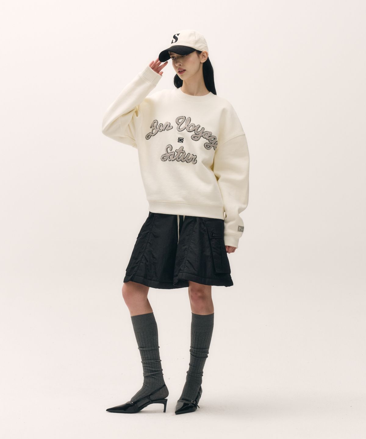 세터(SATUR) 빈티지 믹스 캐쥬얼 볼캡 크림 블랙