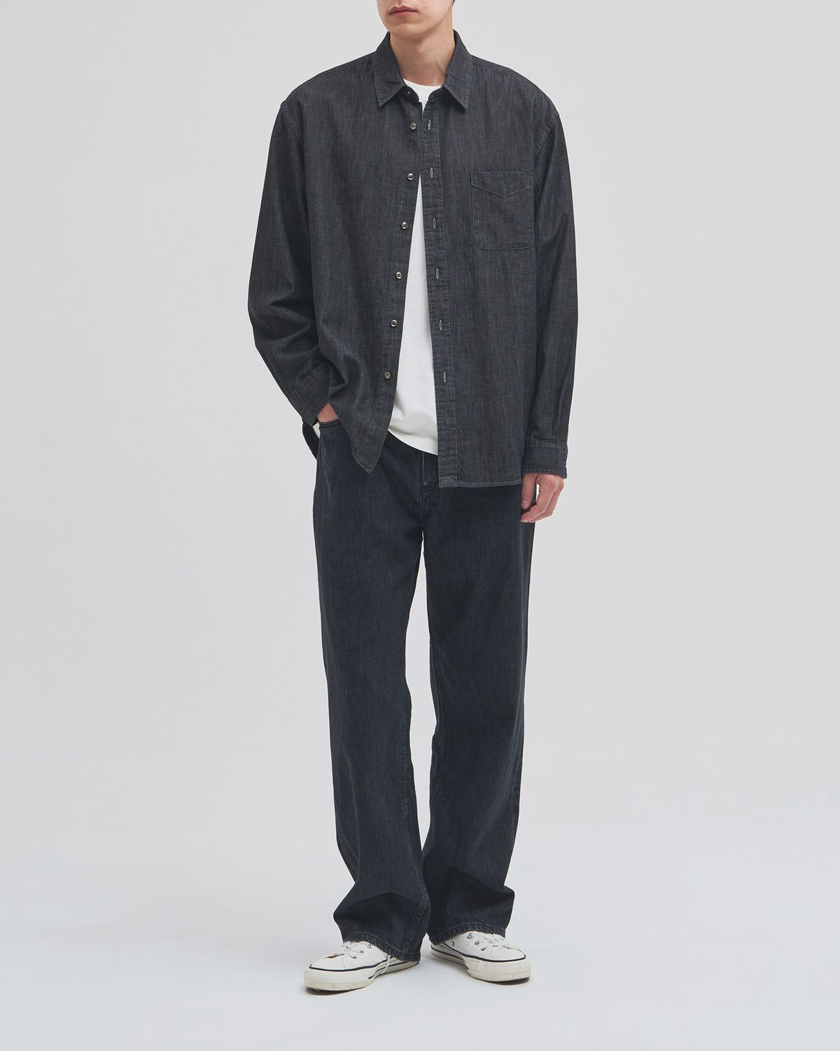 인더로우(INTHERAW) WASHED DENIM SHIRT - BLACK