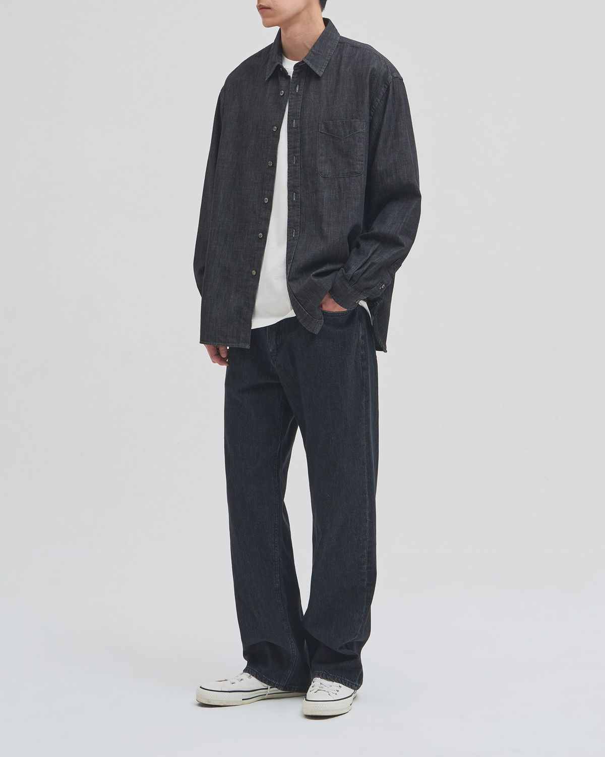 인더로우(INTHERAW) WASHED DENIM SHIRT - BLACK
