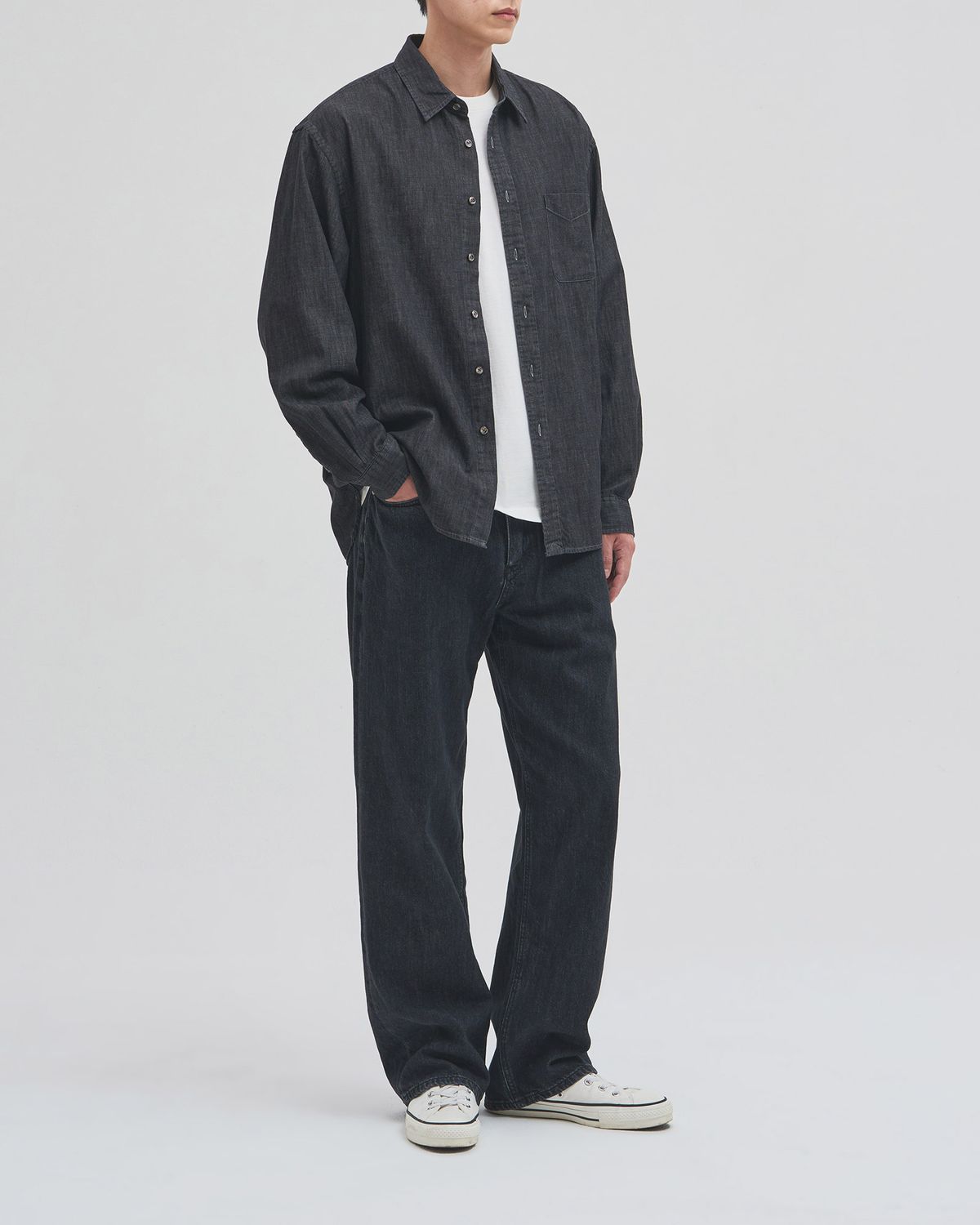 인더로우(INTHERAW) WASHED DENIM SHIRT - BLACK