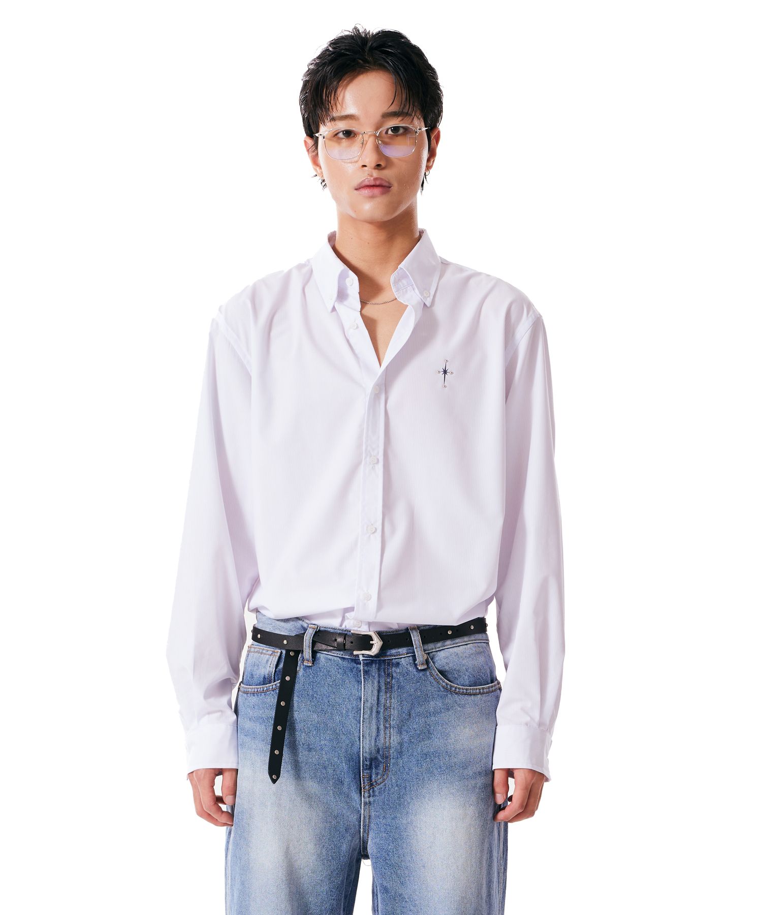 【IUGAMAKARAS】Striped Formal Shirt ★男女兼用★追跡付 MUSINSA公式 | IUGAMAKARAS Striped Formal Shirt (White)