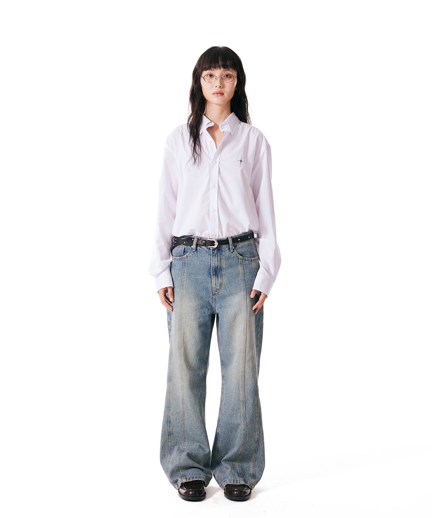 【IUGAMAKARAS】Striped Formal Shirt ★男女兼用★追跡付 MUSINSA公式 | IUGAMAKARAS Striped Formal Shirt (White)