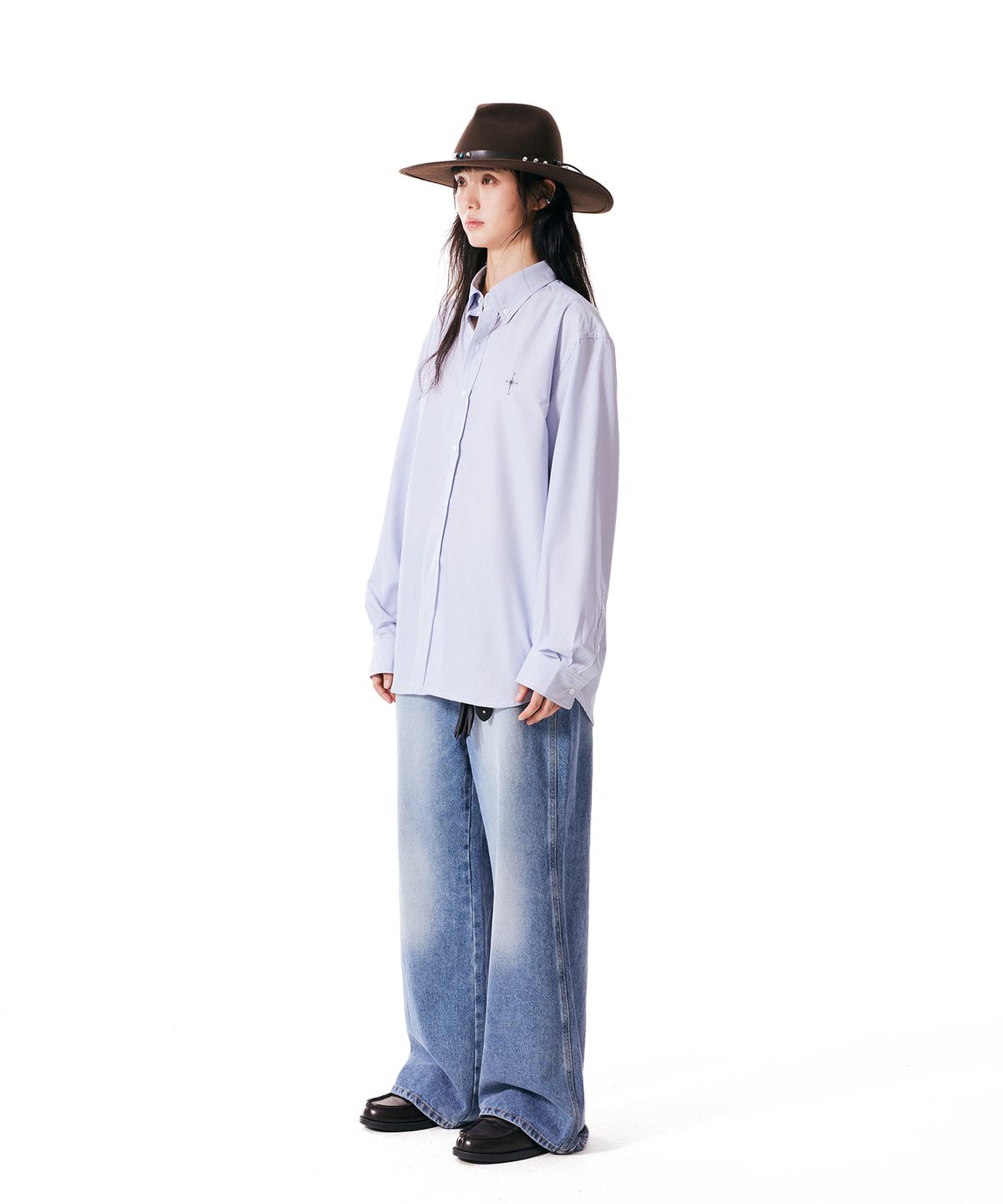 이우가마카라스(IUGAMAKARAS) Striped Formal Shirt (Blue)