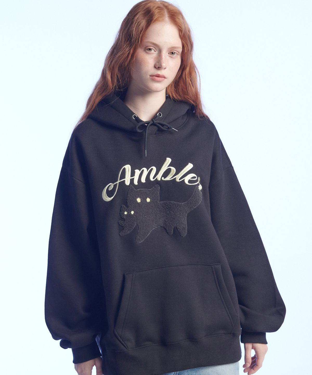 엠블러(AMBLER) Black cat 남여공용 후드 티셔츠 AHP1114 (블랙)