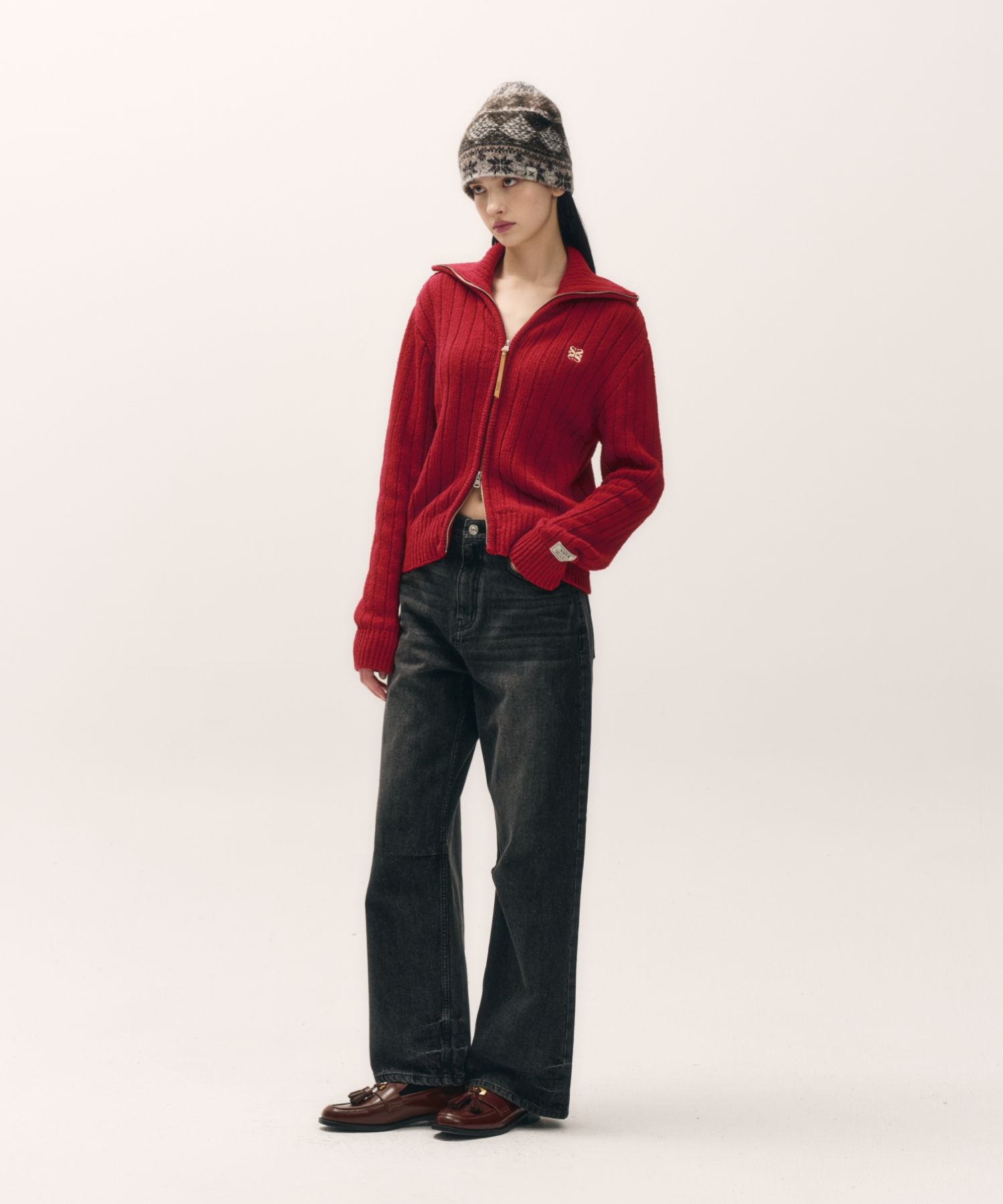 MUSINSA | SATUR (W) Creased hemline wide denim pants black