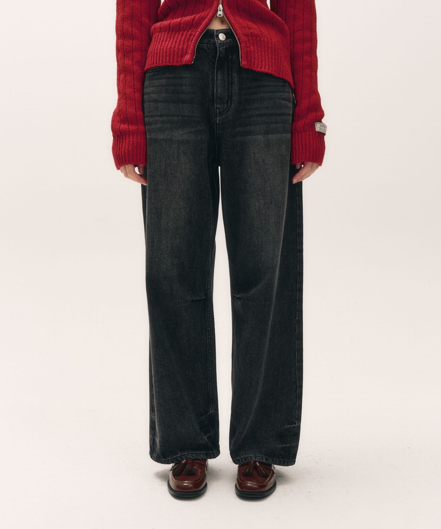 MUSINSA | SATUR (W) Creased hemline wide denim pants black