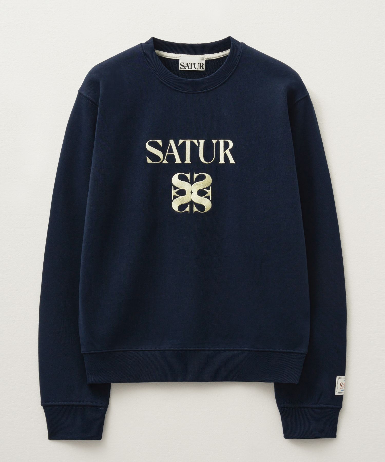 ★SATUR★ Classic Logo Sweatshirt Navy Yellow SA243UTM05AN MUSINSA | SATUR Classic Logo Sweatshirt Navy Yellow