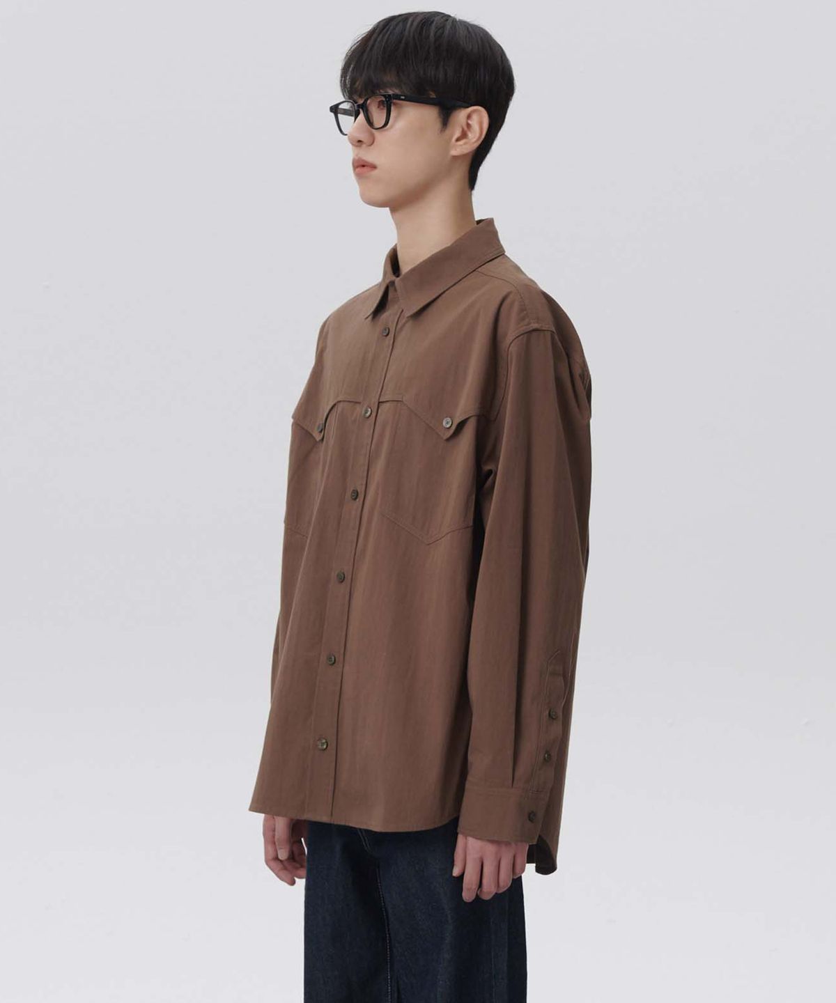 플랙(PLAC) 웨스턴 더블 포켓 레이어드 셔츠 브라운