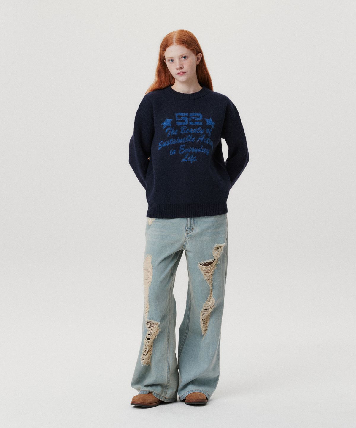아메스 월드와이드(AMES-WORLDWIDE) 52 JACQUARD SWEATER NAVY(AM2EFUK600A)