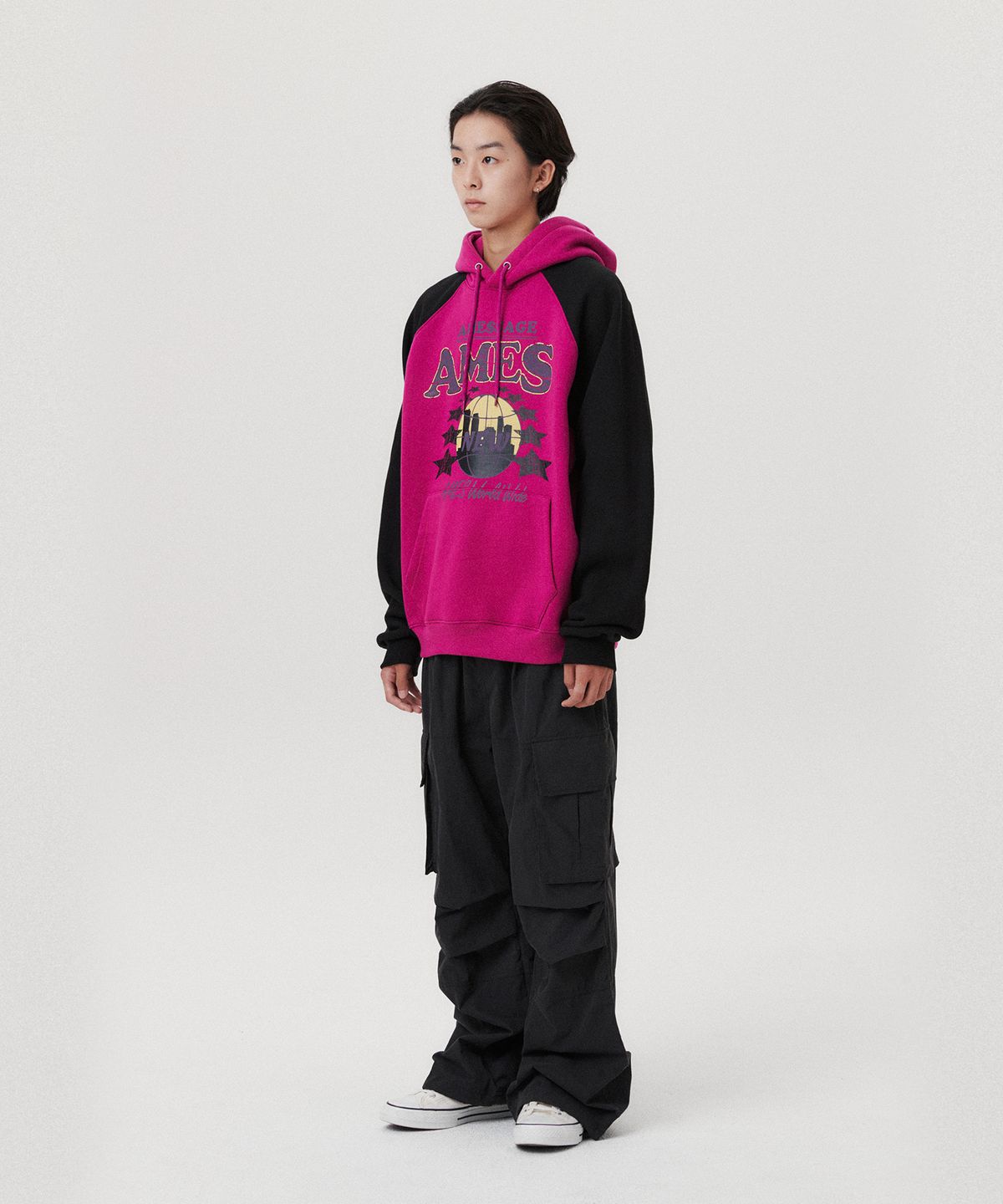 아메스 월드와이드(AMES-WORLDWIDE) VINTAGE WORLD GRAPHIC RAGLAN HOODIE PINK