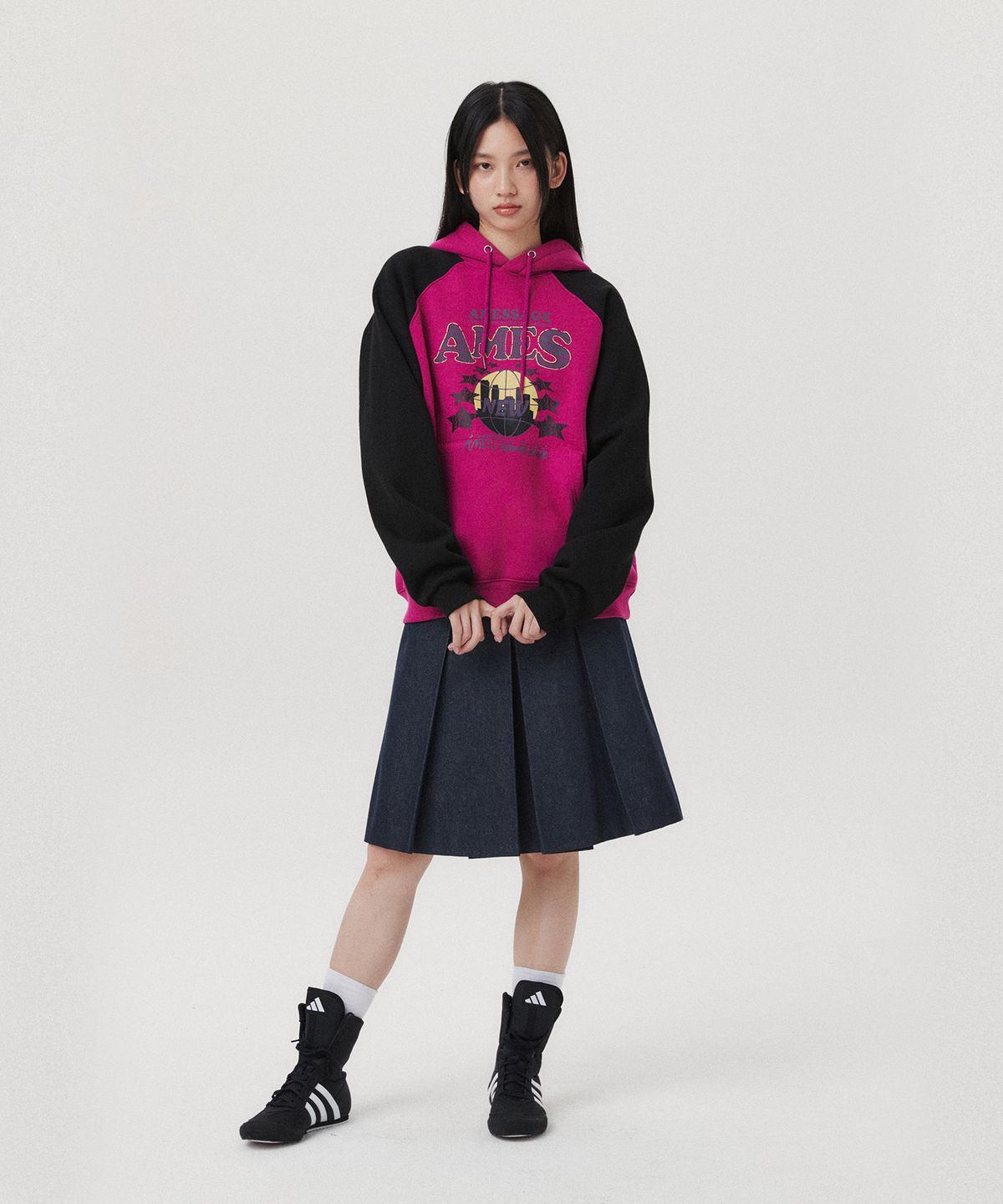 아메스 월드와이드(AMES-WORLDWIDE) VINTAGE WORLD GRAPHIC RAGLAN HOODIE PINK