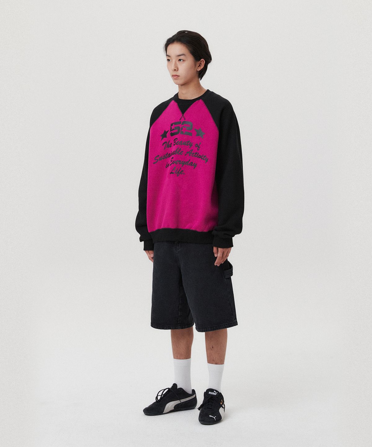 아메스 월드와이드(AMES-WORLDWIDE) LOGO TYPO RAGLAN SWEATSHIRT PINK(AM2EFUM442A)