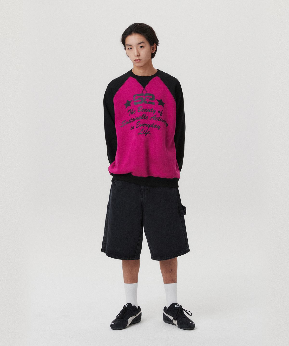 아메스 월드와이드(AMES-WORLDWIDE) LOGO TYPO RAGLAN SWEATSHIRT PINK(AM2EFUM442A)