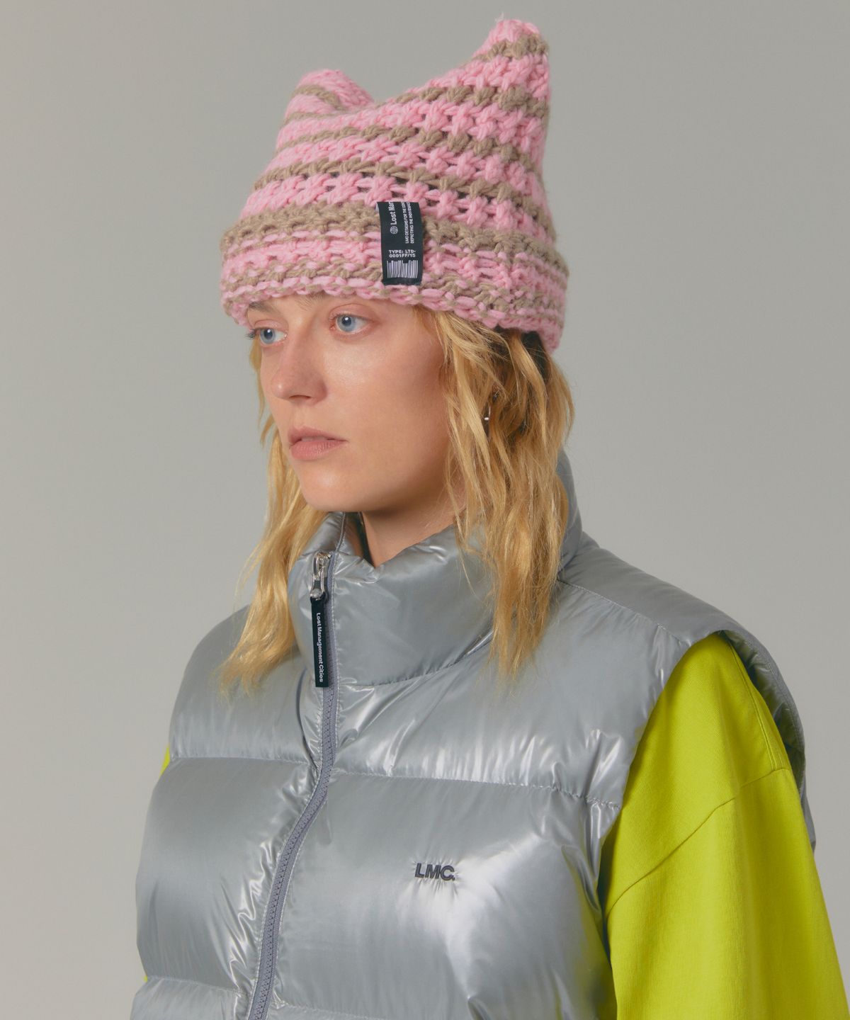 엘엠씨(LMC) CROCHET STRIPE SQUARE BEANIE pink