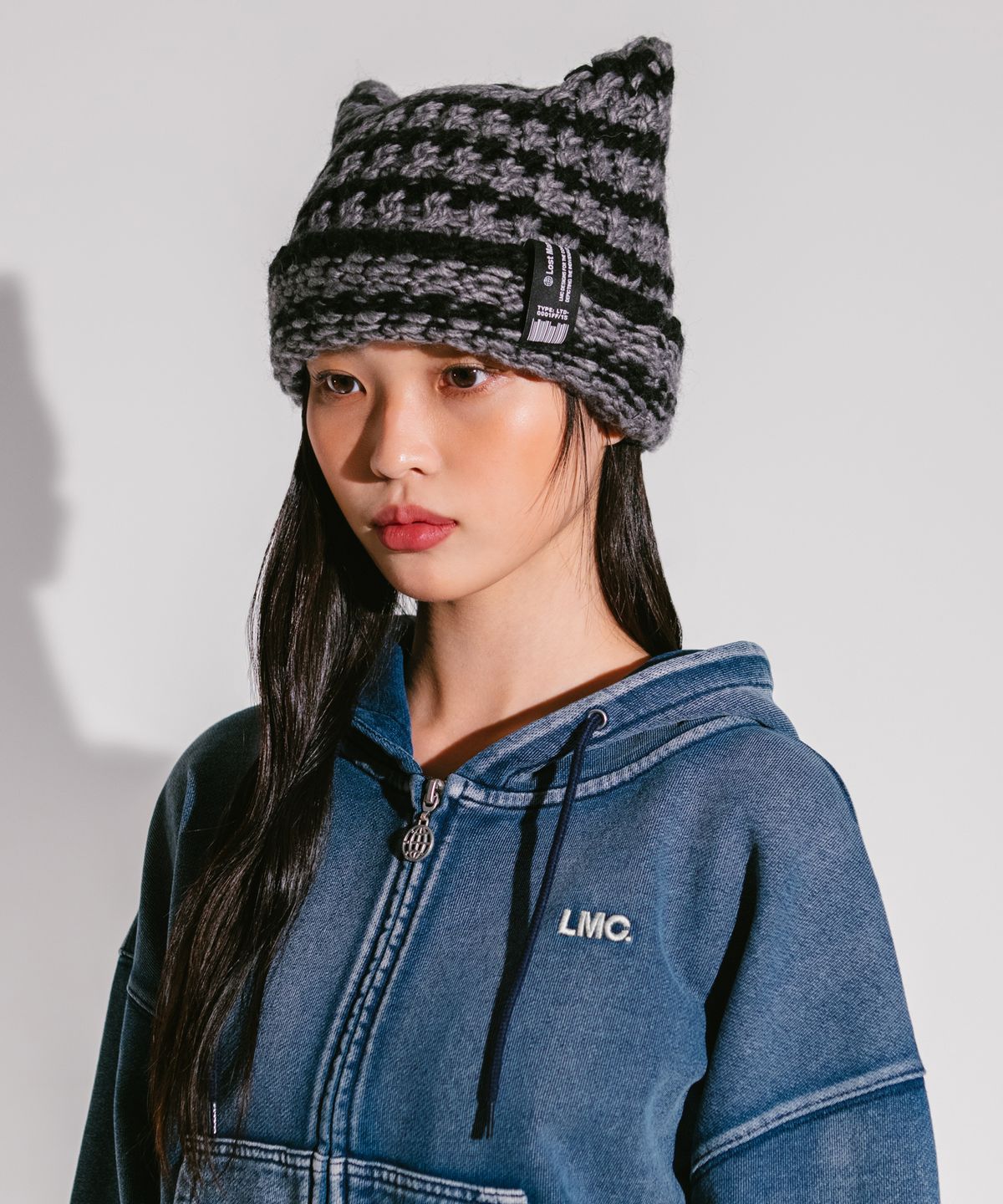 엘엠씨(LMC) CROCHET STRIPE SQUARE BEANIE charcoal