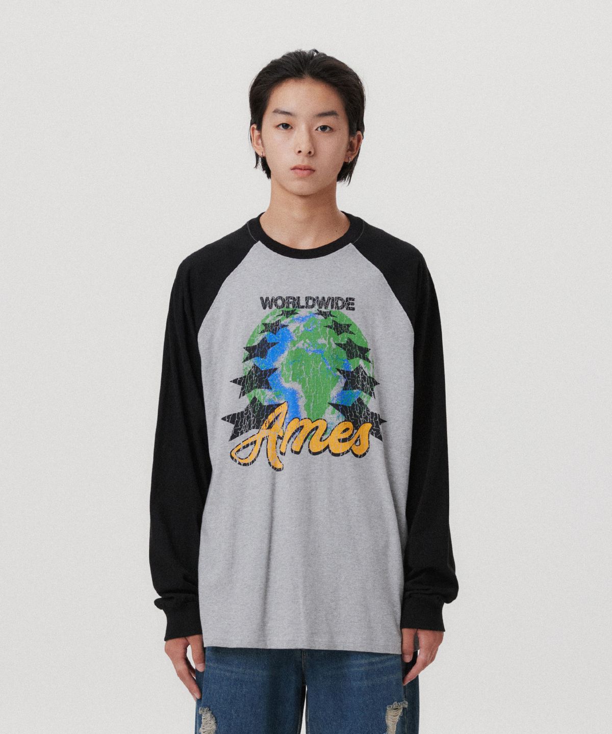 아메스 월드와이드(AMES-WORLDWIDE) VINTAGE EARTH GRAPHIC LS TEE GREY