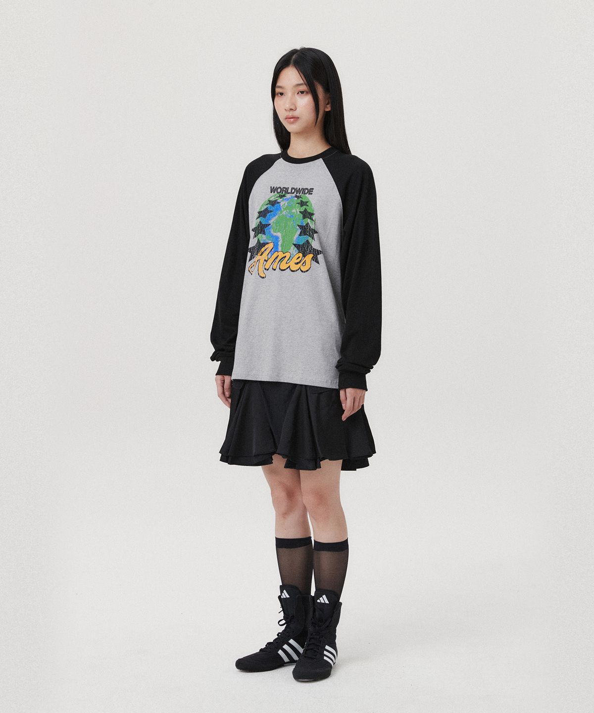 아메스 월드와이드(AMES-WORLDWIDE) VINTAGE EARTH GRAPHIC LS TEE GREY