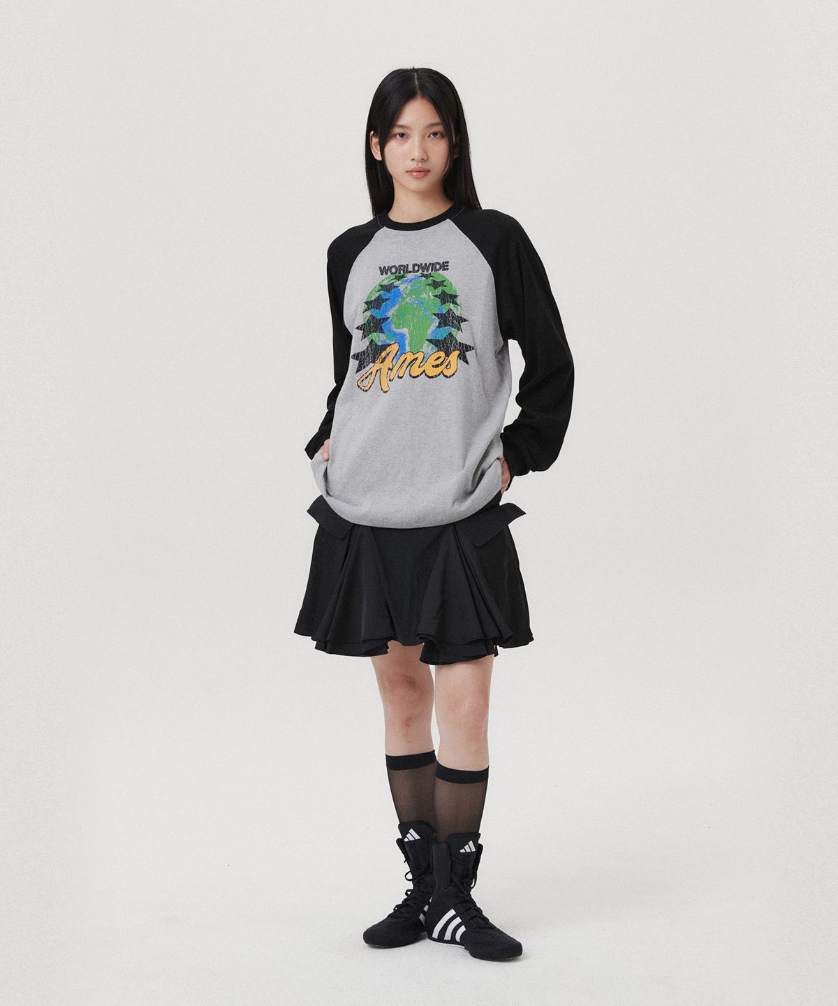 아메스 월드와이드(AMES-WORLDWIDE) VINTAGE EARTH GRAPHIC LS TEE GREY