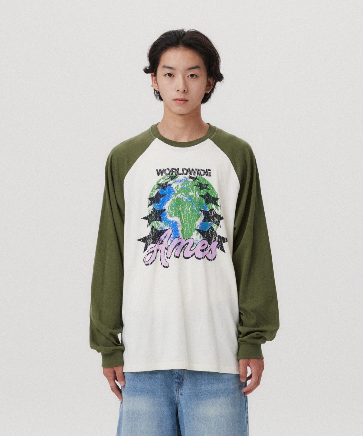 아메스 월드와이드(AMES-WORLDWIDE) VINTAGE EARTH GRAPHIC LS TEE CREAM