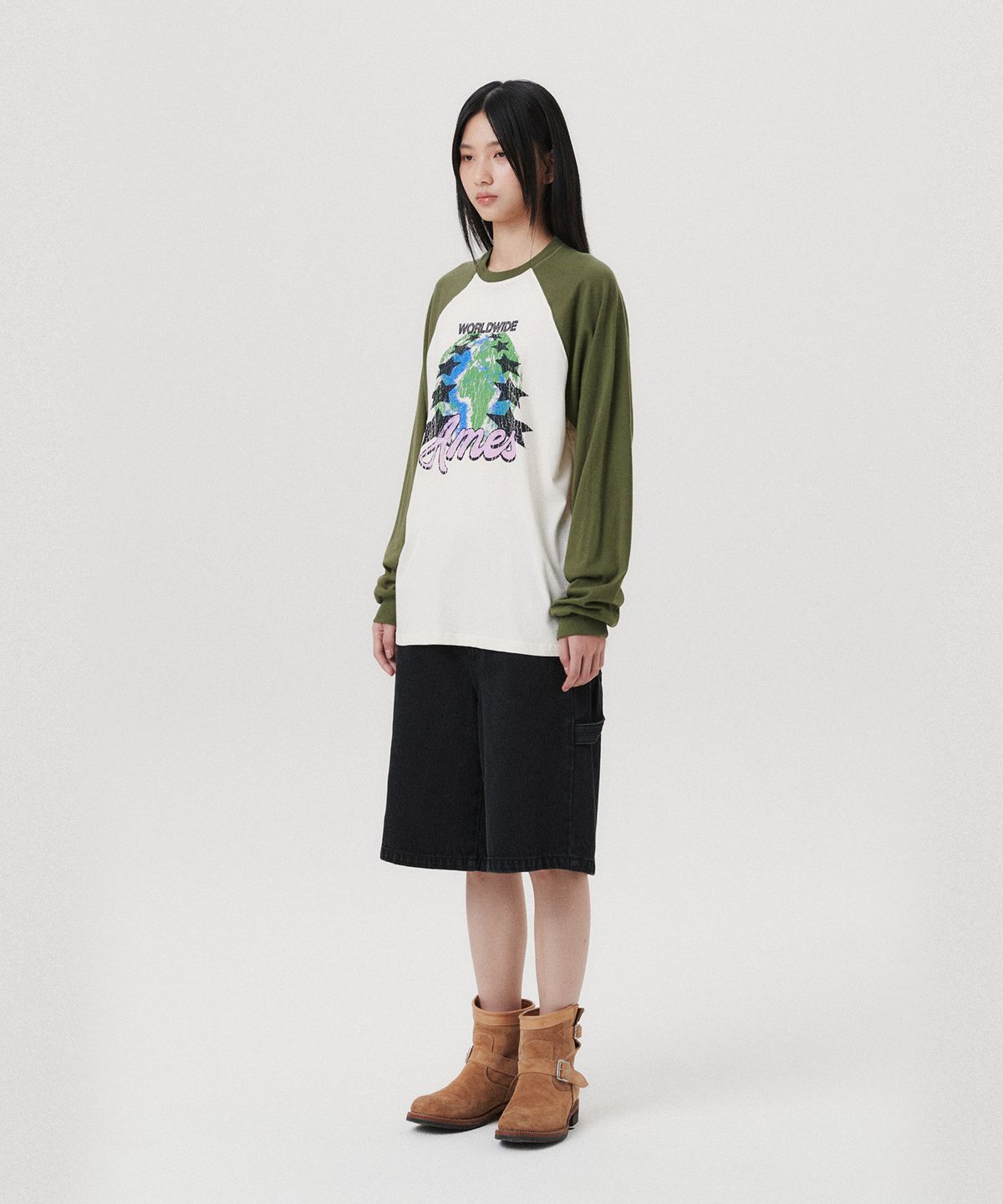 아메스 월드와이드(AMES-WORLDWIDE) VINTAGE EARTH GRAPHIC LS TEE CREAM