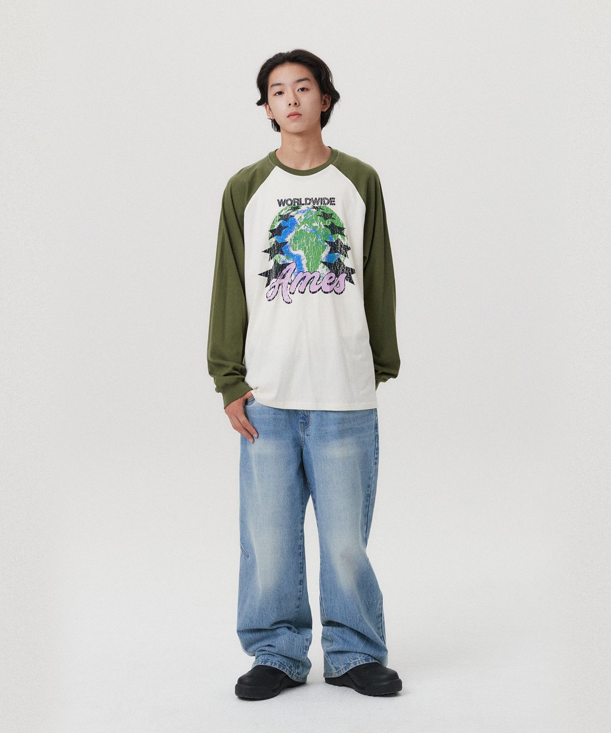 아메스 월드와이드(AMES-WORLDWIDE) VINTAGE EARTH GRAPHIC LS TEE CREAM