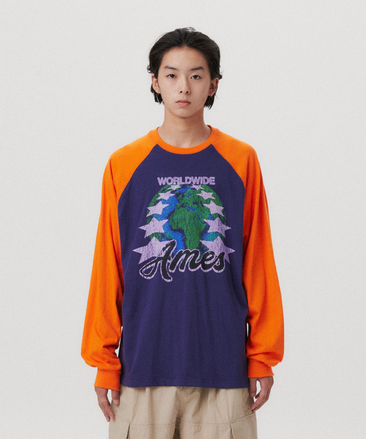 아메스 월드와이드(AMES-WORLDWIDE) VINTAGE EARTH GRAPHIC LS TEE NAVY