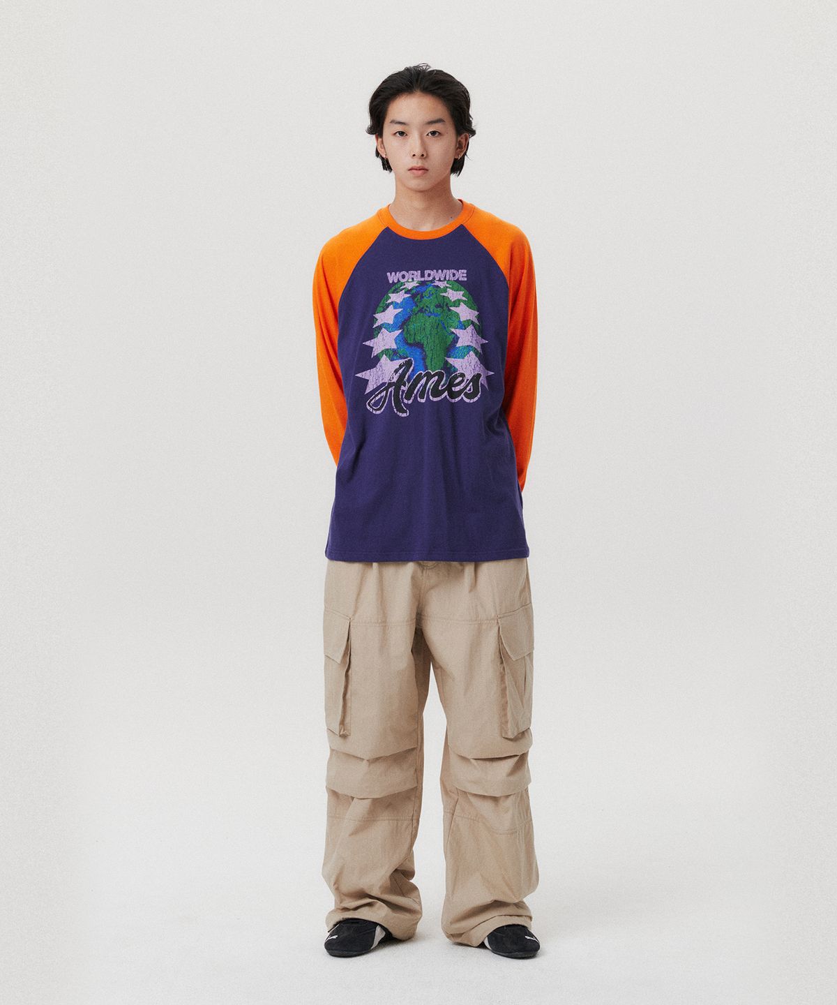 아메스 월드와이드(AMES-WORLDWIDE) VINTAGE EARTH GRAPHIC LS TEE NAVY