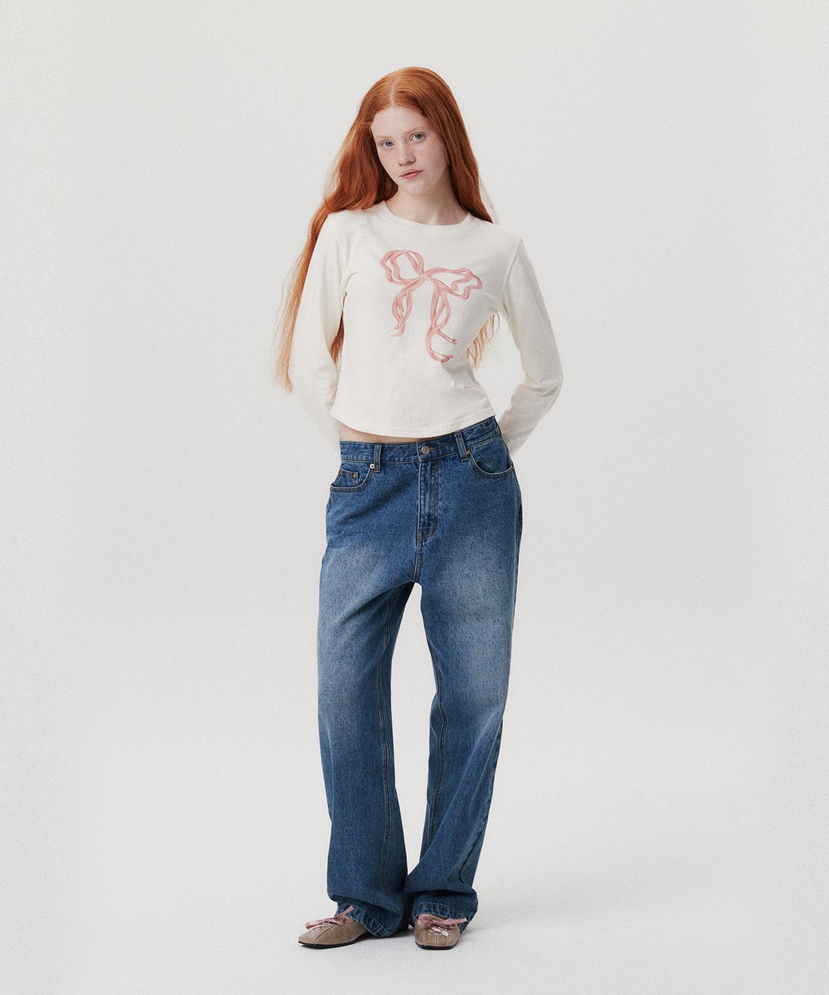 아메스 월드와이드(AMES-WORLDWIDE) RIBBON GRAPHIC LS TEE CREAM