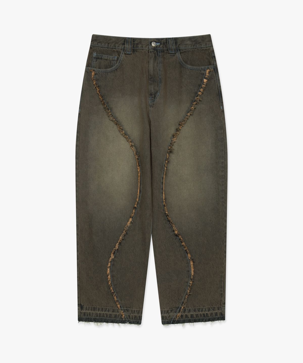 엘엠씨(LMC) CURVED RAW EDGE DENIM WIDE JEAN dark brown