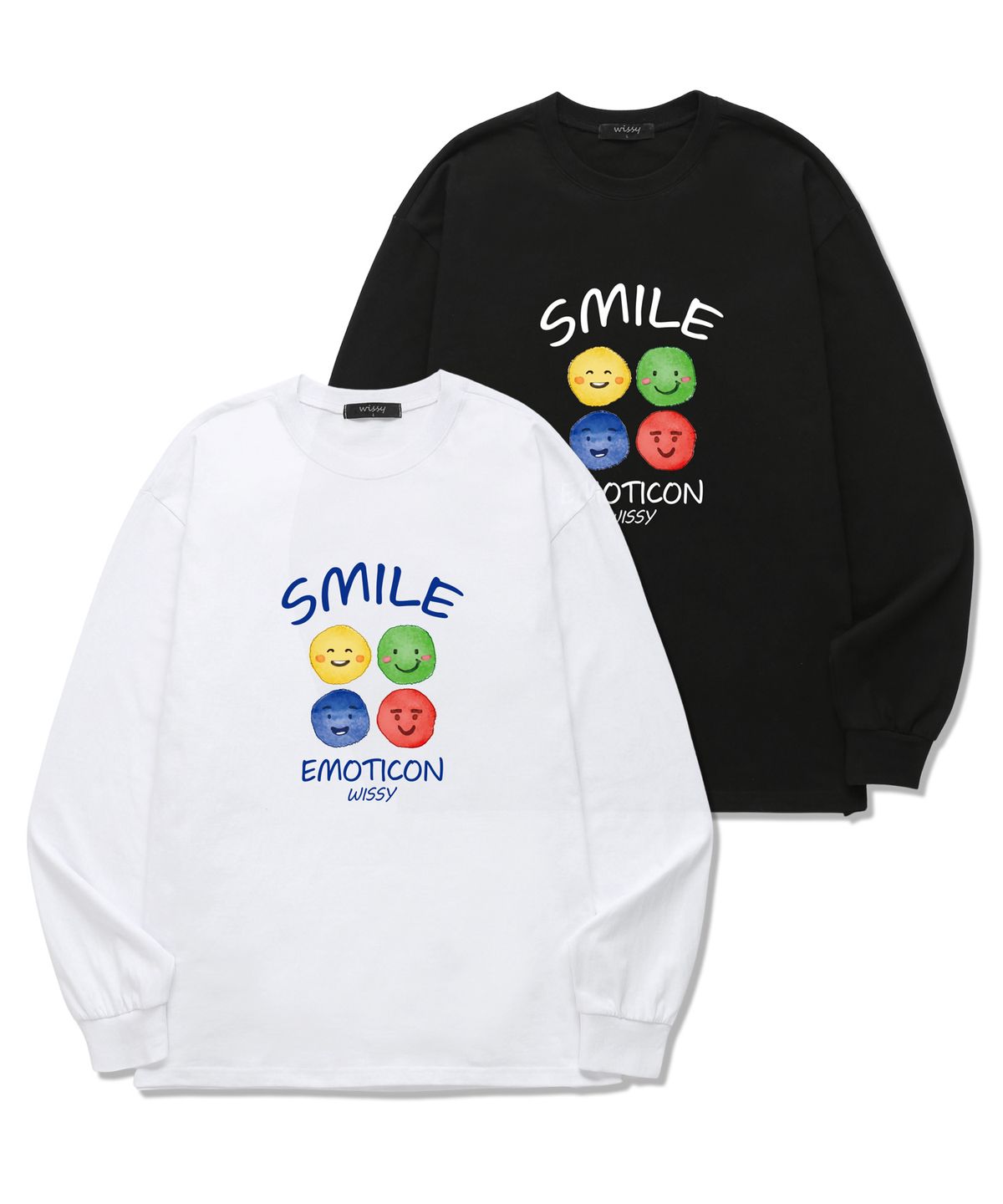 위씨(WISSY) Smile Emoticon 긴팔 티셔츠 (WLS007) 블랙