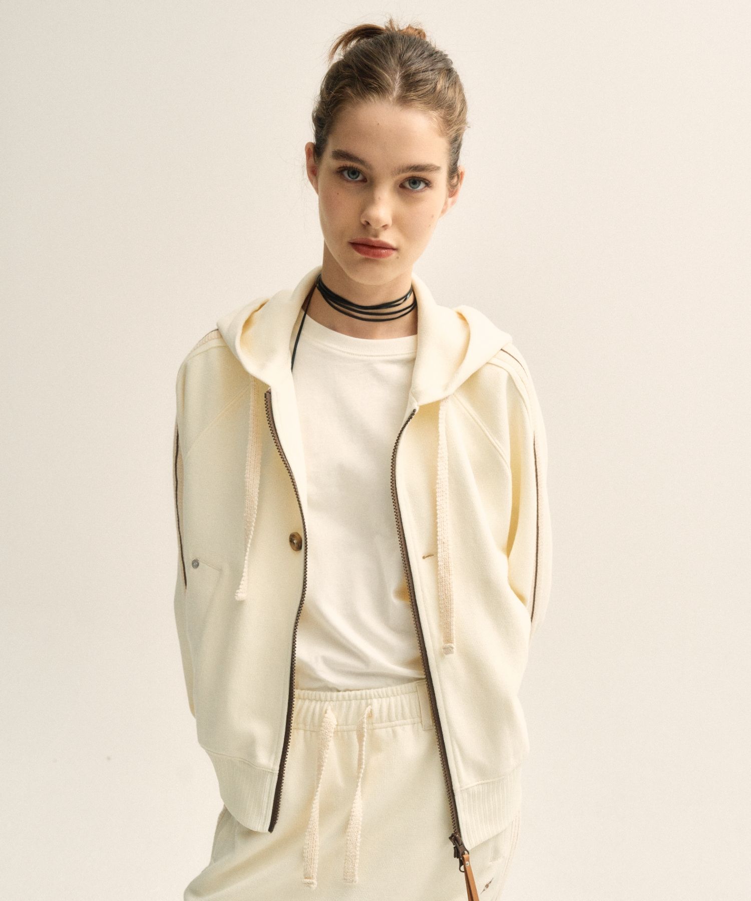 ◎SATUR◎ Lawton loose fit hooded zip-up resort cream SA243M MUSINSA | SATUR Lawton loose fit hooded zip-up resort cream