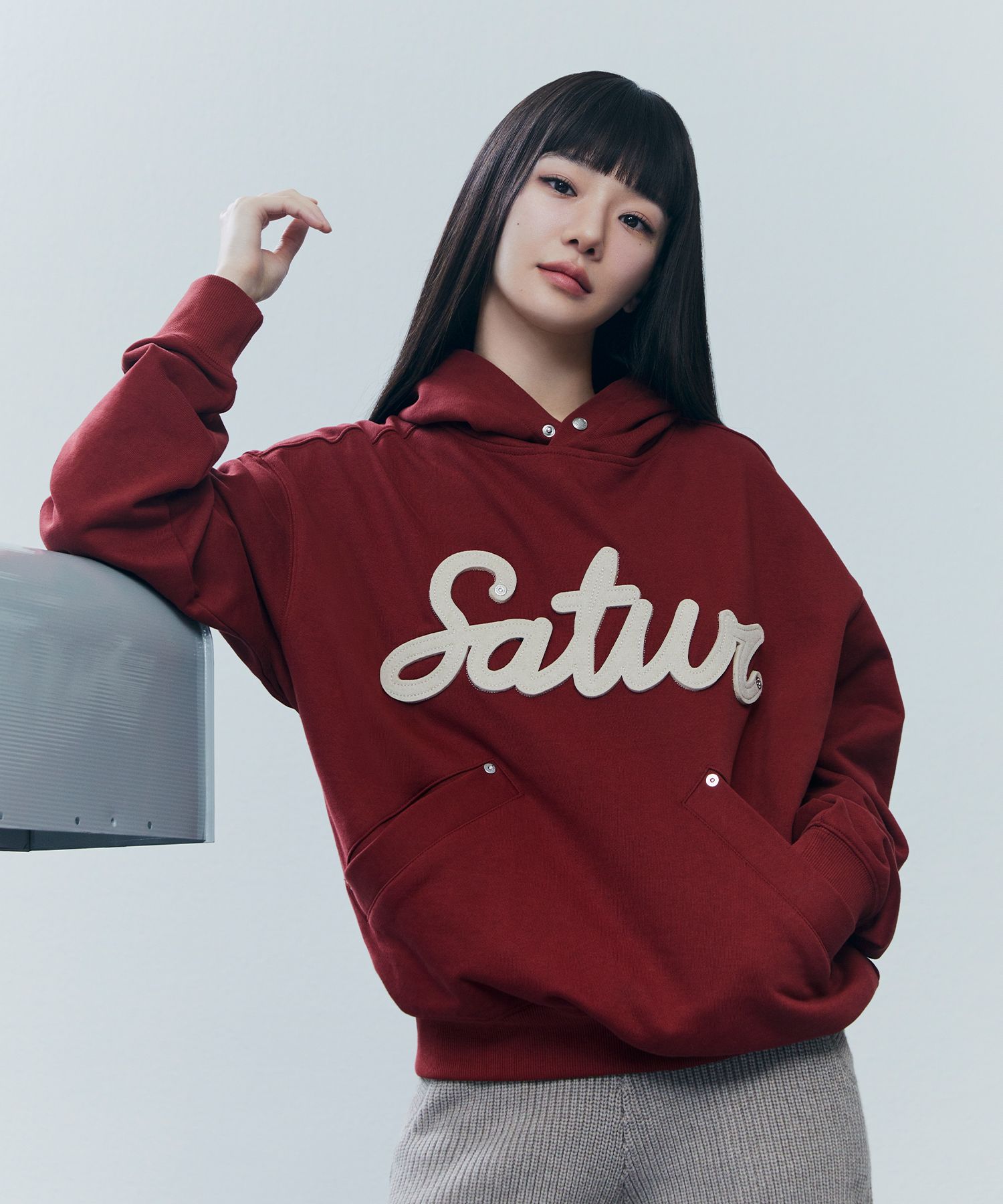 MUSINSA | SATUR Setter applique rivet hood burgundy
