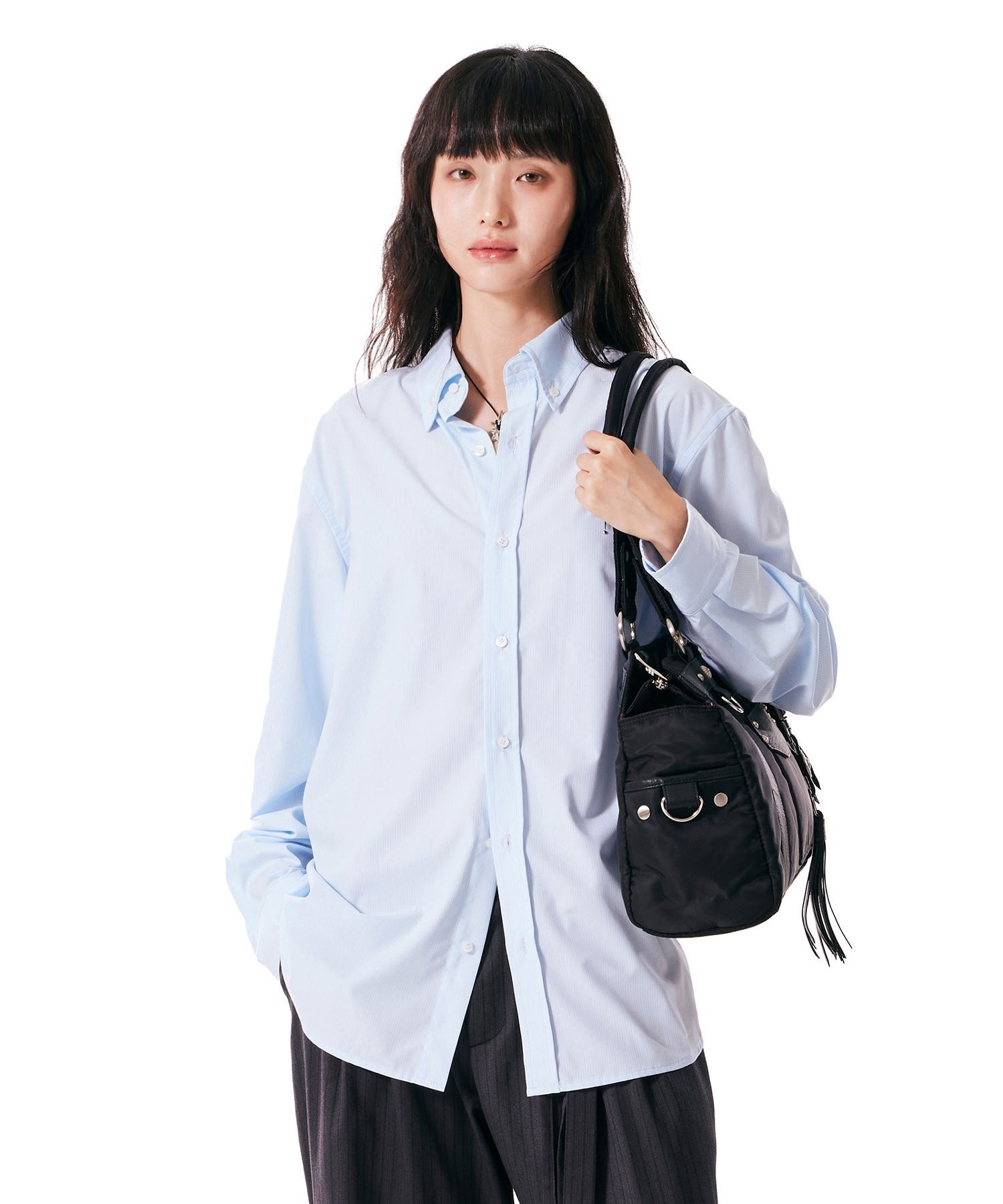 MUSINSA | IUGAMAKARAS Studded Nylon Shoulder Bag (Black)