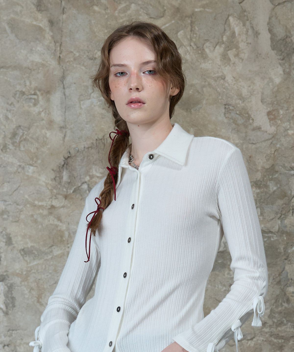 라티젠(LARTIGENT) L13 RIBBON SHIRT(WHITE)