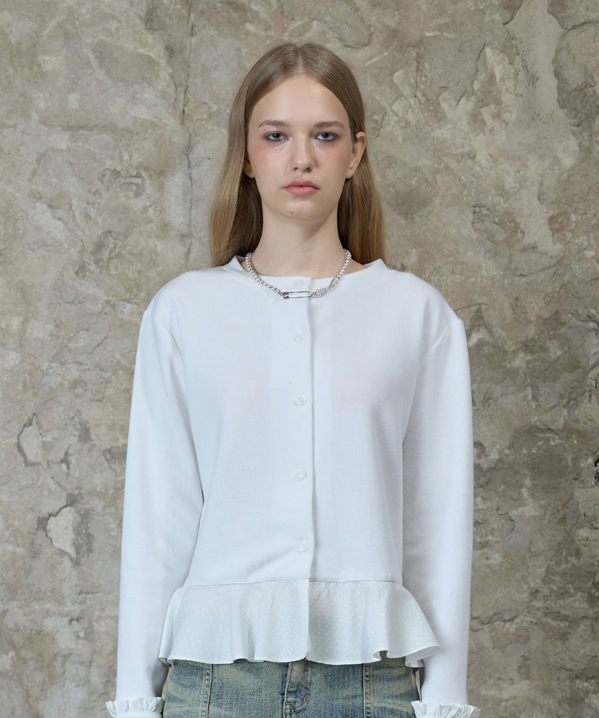 라티젠(LARTIGENT) L13 FRILL CARDIGAN(WHITE)