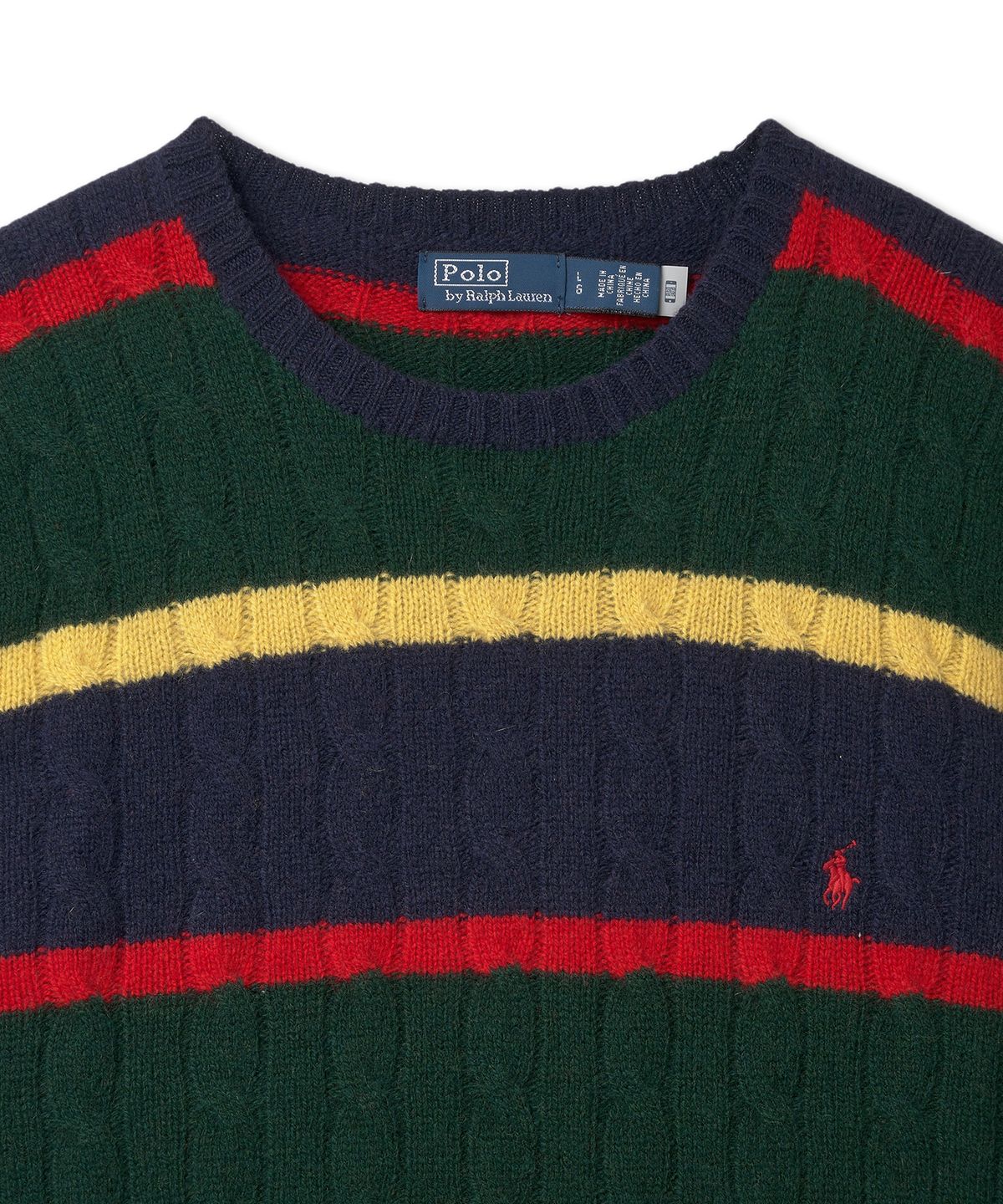폴로 랄프 로렌(POLO RALPH LAUREN) W 스트라이프 케이블 니트 울 캐시미어 스웨터-멀티컬러