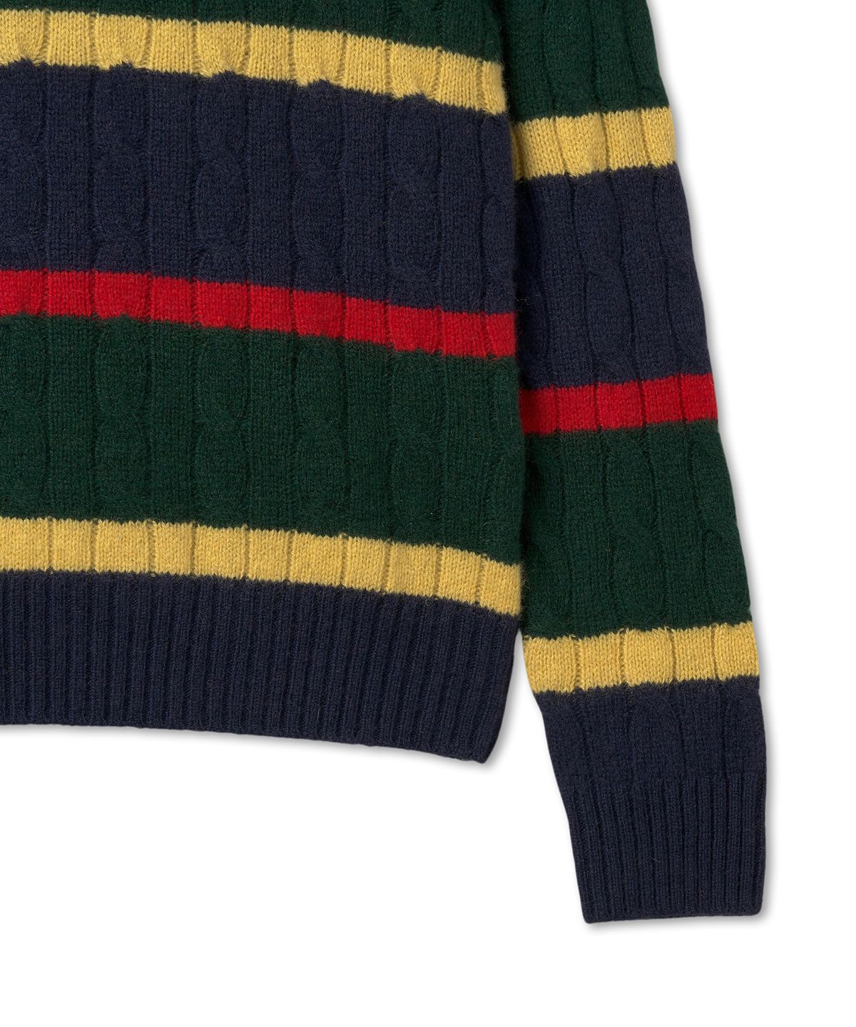 폴로 랄프 로렌(POLO RALPH LAUREN) W 스트라이프 케이블 니트 울 캐시미어 스웨터-멀티컬러