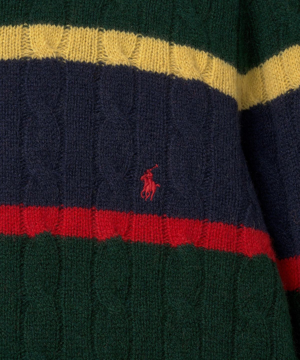 폴로 랄프 로렌(POLO RALPH LAUREN) W 스트라이프 케이블 니트 울 캐시미어 스웨터-멀티컬러